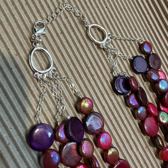 Multi-Color Iridescent Beaded Statement Necklace Red Purple Pink Burgundy - Picture 5 of 7